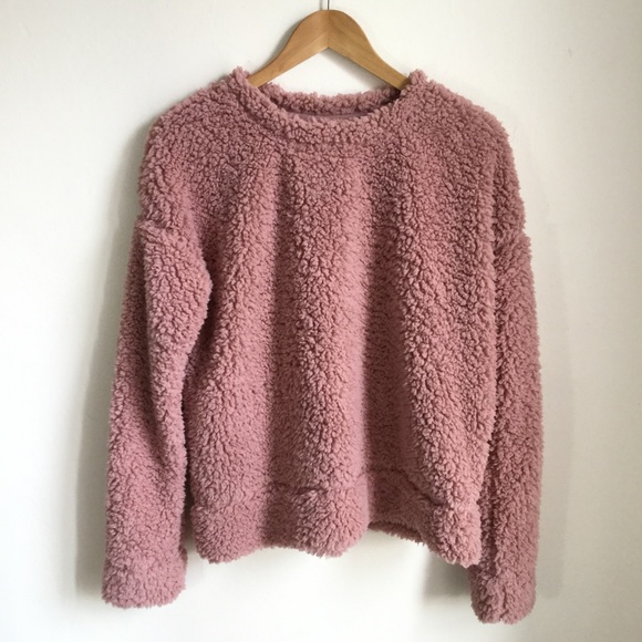 FRANCESCA’S Collection Teddy Sweater Cozy Pink Fuzzy Pullover Size Small - Picture 3 of 7